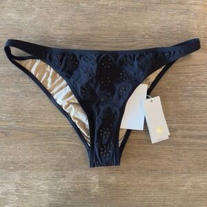NEW Tory Burch Women's Broderie Hipster Bikini Bottoms-Black-Size L RRP $138